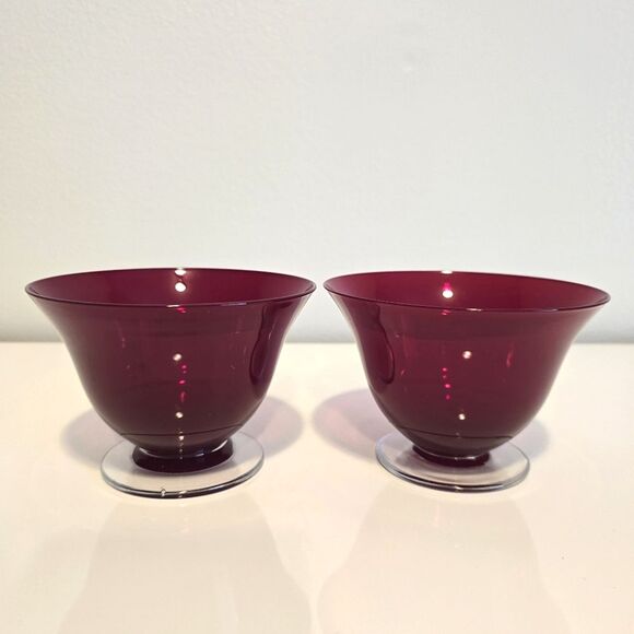 Morgantown Monroe Red Crystal Glass Footed Dessert Bowls 3/4" Set Of 2 Burgundy - Picture 1 of 11